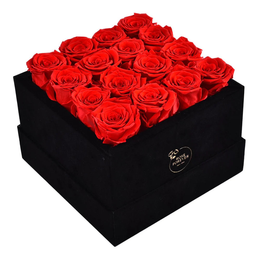 12 Red Roses Black Velvet Eternity Bouquet Gift Box