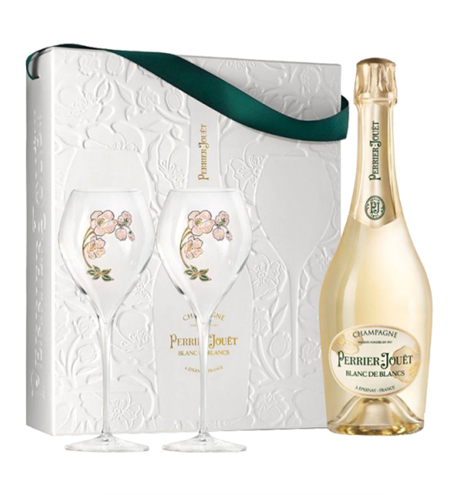 Engraved Perrier-Jouet Blanc de blancs Gift Set w/ 2 Glasses