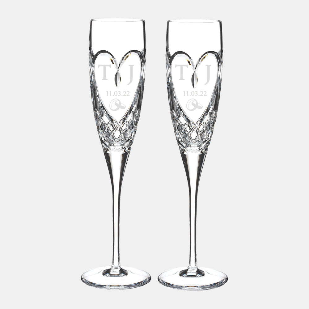 Engraved Waterford True Love Champagne Flute Pair