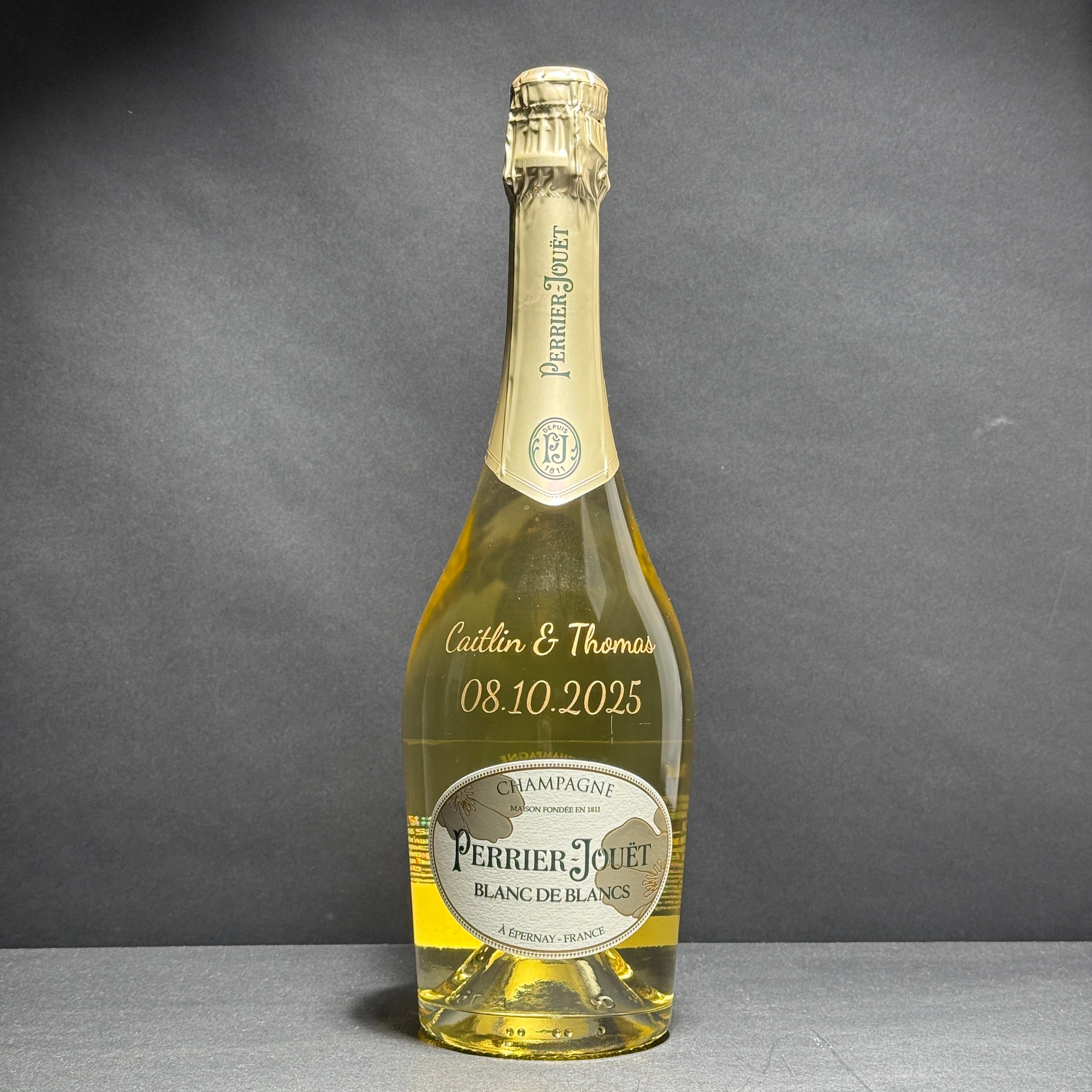 Engraved Perrier-Jouet Blanc de blancs Gift Set w/ 2 Glasses