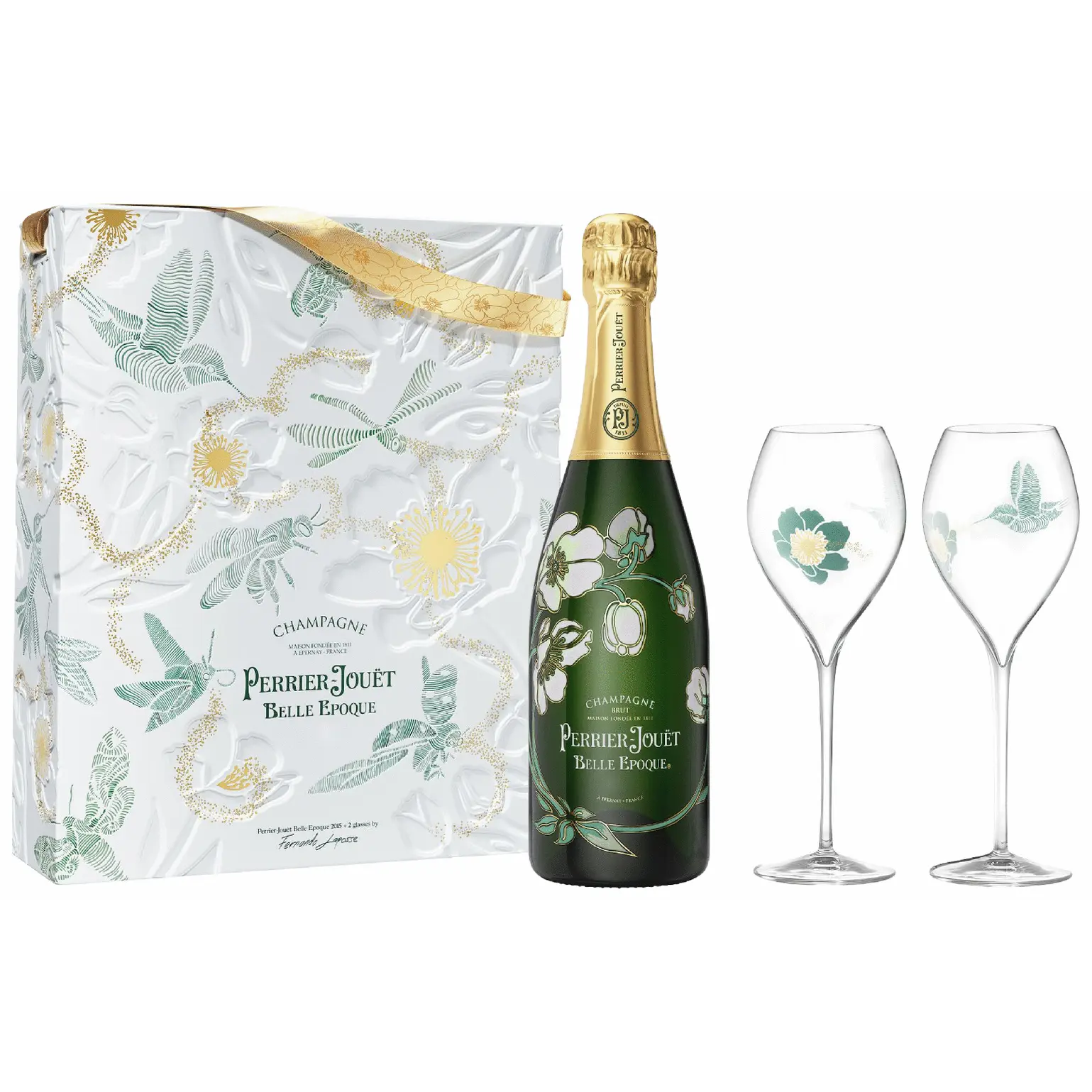 Engraved Perrier-Jouet Belle Epoque Brut Gift Set w/ 2 Glasses