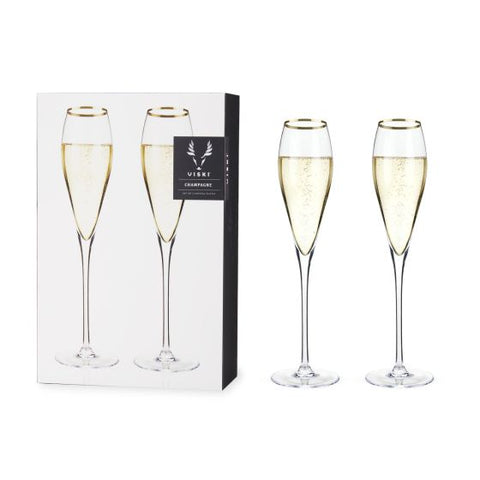 Copas de champán con borde dorado de cristal Viski®