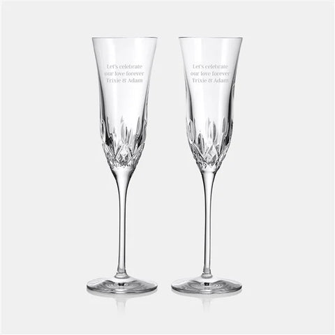 Engraved Waterford Lismore Essence Champagne Flute Pair