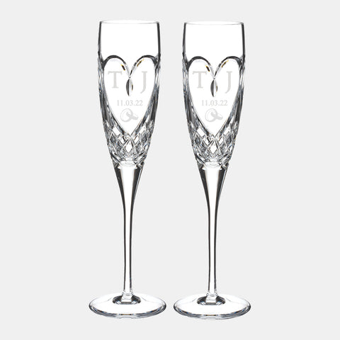 Engraved Waterford True Love Champagne Flute Pair